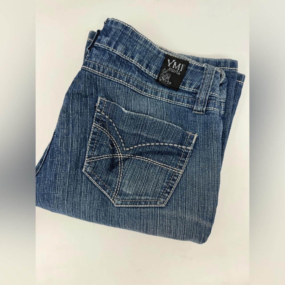 YMI Infinity Bootcut Jeans Size 9 Distressed Embellished Pockets Used GHV5.